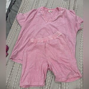 Pink V-Neck Lounge Set